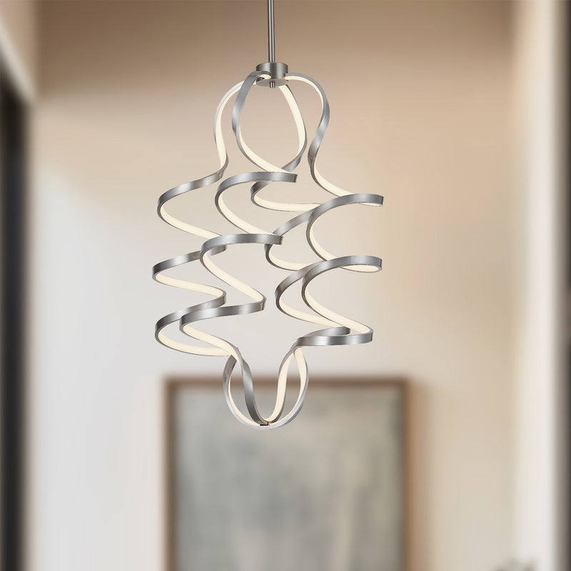 Kuzco Synergy 23in LED Chandelier | Contemporary Antique Silver Aluminum and Frosted Acrylic | Living Room & Dining Room | 8500lm | Model CH93934-AS