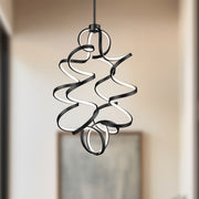 Kuzco Synergy 23in LED Chandelier | Modern Black Aluminum and Frosted Acrylic Diffuser | Dining Room & Living Room | 8500lm 3000K | Model CH93934-BK