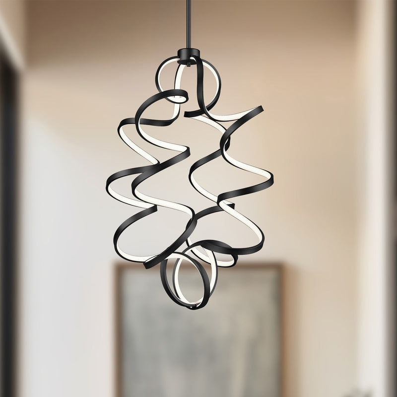 Kuzco Synergy 23in LED Chandelier | Modern Black Aluminum and Frosted Acrylic Diffuser | Dining Room & Living Room | 8500lm 3000K | Model CH93934-BK