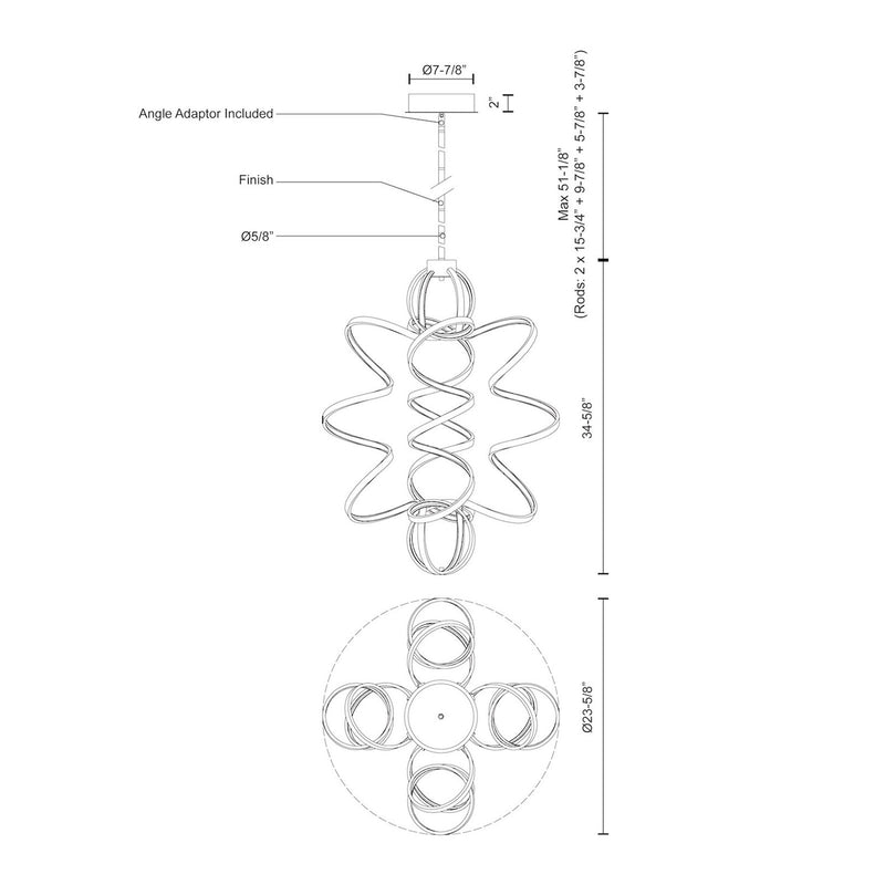 Kuzco Synergy 23in LED Chandelier | Modern Black Aluminum and Frosted Acrylic Diffuser | Dining Room & Living Room | 8500lm 3000K | Model CH93934-BK
