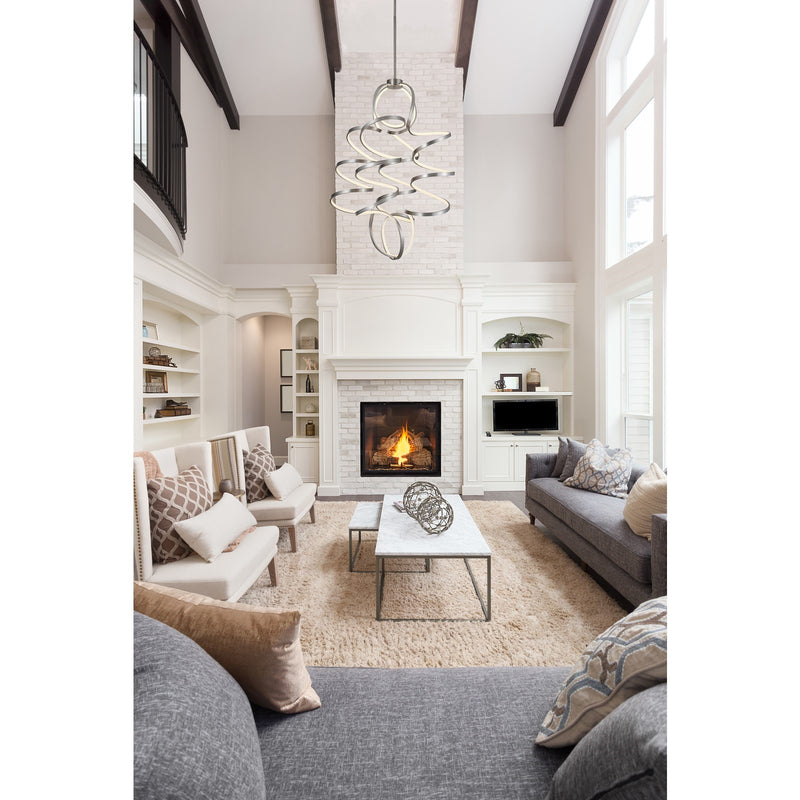 Kuzco Synergy 41in LED Chandelier | Antique Silver Aluminum and Frosted Acrylic Diffuser | Dining Room & Living Room | Model CH93941-AS