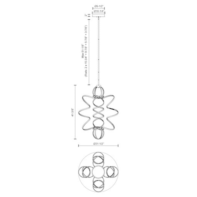Kuzco Synergy 41in LED Chandelier | Antique Silver Aluminum and Frosted Acrylic Diffuser | Dining Room & Living Room | Model CH93941-AS