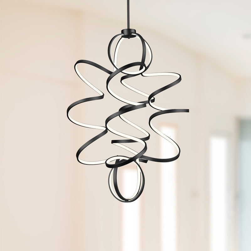 Kuzco Synergy 41in LED Chandelier | Modern Black Aluminum and Frosted Acrylic | Dining Room & Living Room | 41.38 x 31.5 in | Model CH93941-BK