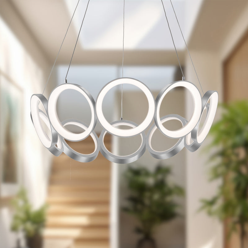 Kuzco Oros 29in LED Chandelier | Antique Silver Aluminum and White Acrylic Diffusers | Dining Room & Living Room | 29.12 x 7.88 in | Model CH94829-AS