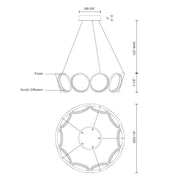 Kuzco Oros 29in LED Chandelier | Antique Silver Aluminum and White Acrylic Diffusers | Dining Room & Living Room | 29.12 x 7.88 in | Model CH94829-AS
