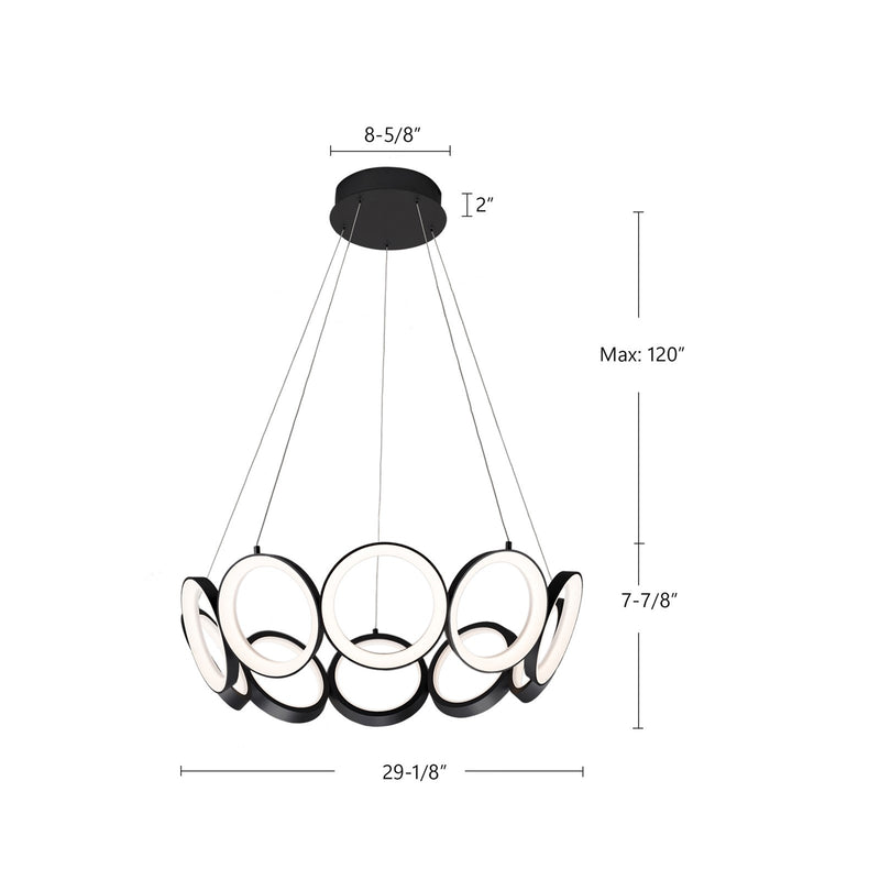 Kuzco Oros 29in LED Chandelier | Antique Silver Aluminum and White Acrylic Diffusers | Dining Room & Living Room | 29.12 x 7.88 in | Model CH94829-AS