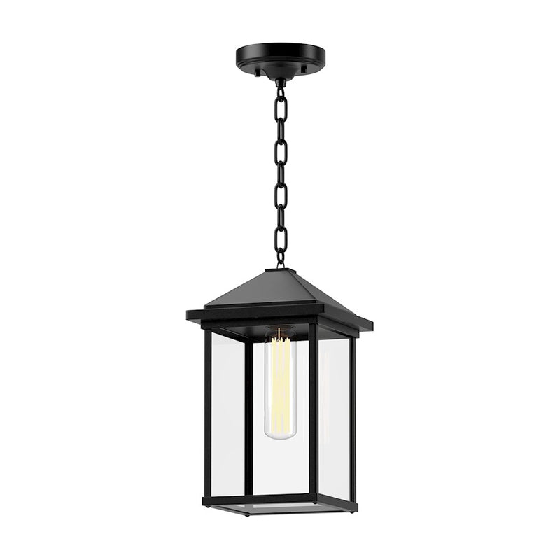 Alora Mood Larchmont 9in 1-Light Exterior Pendant | Textured Black and Clear Glass | Covered Patio & Entryway | 13in H | Model EP552009BKCL