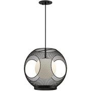 Kuzco Kona 13in 1-Light Outdoor Pendant | Industrial Black Steel and Opal Glass | Covered Patio & Entryway Light | 60W | Model EP56913-BK-OP