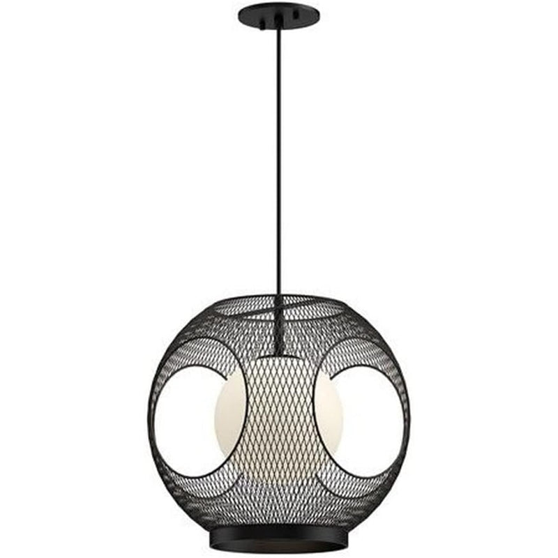 Kuzco Kona 13in 1-Light Outdoor Pendant | Industrial Black Steel and Opal Glass | Covered Patio & Entryway Light | 60W | Model EP56913-BK-OP