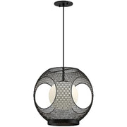 Kuzco Kona 13in 1-Light Outdoor Pendant | Industrial Black Steel and Opal Glass | Covered Patio & Entryway Light | 60W | Model EP56913-BK-OP