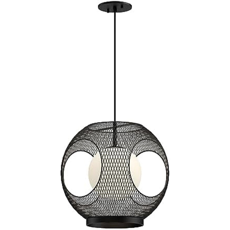 Kuzco Kona 13in 1-Light Outdoor Pendant | Industrial Black Steel and Opal Glass | Covered Patio & Entryway Light | 60W | Model EP56913-BK-OP