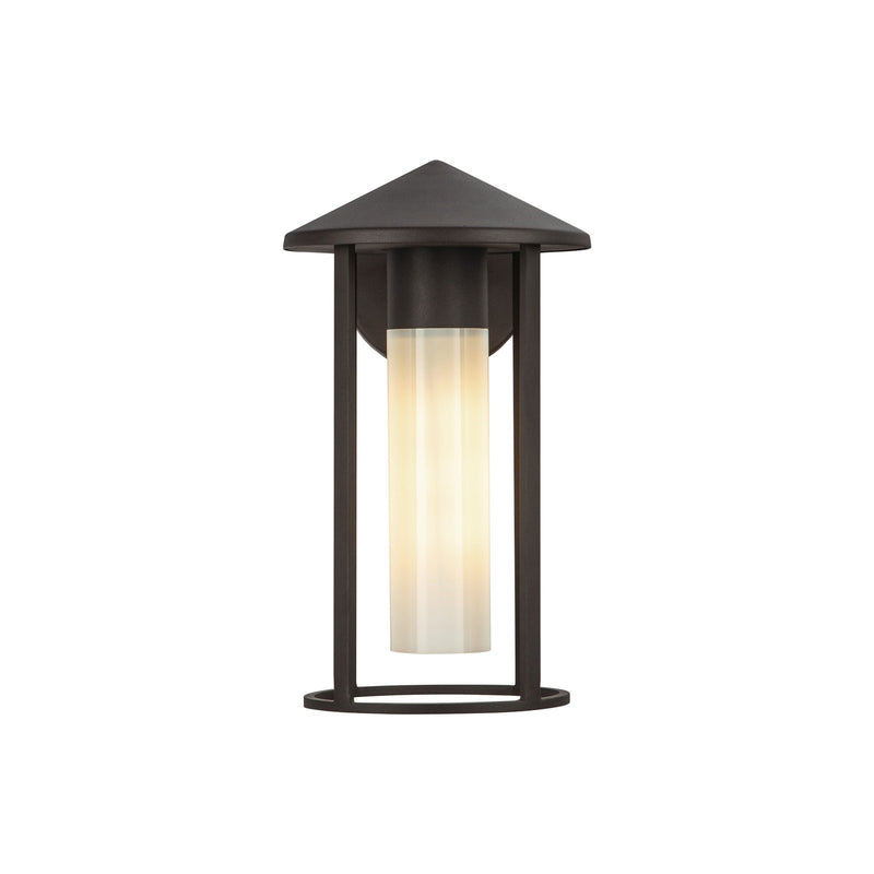 Kuzco Tenko 1-Light 12in Outdoor Wall Sconce | Japandi Bronze Aluminum and Glossy Opal Glass | Covered Patio & Entryway | Model EW526312BZGO