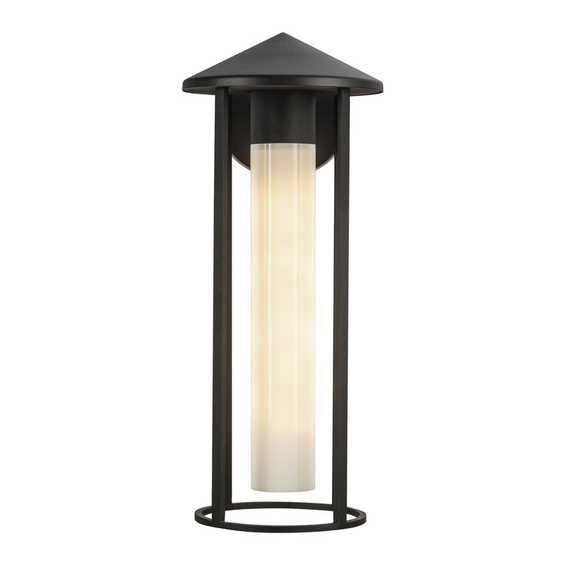 Kuzco Tenko 18in 1-Light Outdoor Wall Sconce | Japandi Black Aluminum and Glossy Opal Glass | Covered Patio & Entryway | Model EW526318BKGO