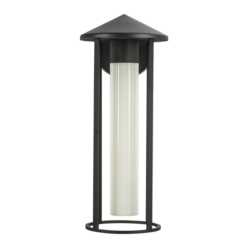 Kuzco Tenko 18in 1-Light Outdoor Wall Sconce | Japandi Black Aluminum and Glossy Opal Glass | Covered Patio & Entryway | Model EW526318BKGO