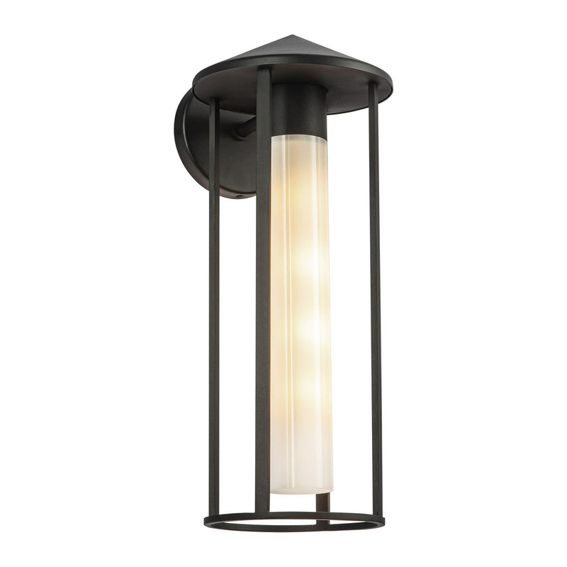 Kuzco Tenko 18in 1-Light Outdoor Wall Sconce | Japandi Black Aluminum and Glossy Opal Glass | Covered Patio & Entryway | Model EW526318BKGO