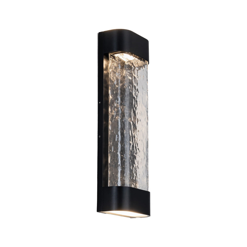 Kuzco Moondew 18in LED Exterior Wall Sconce | Black Aluminum and Water Glass | Covered Patios & Entryways | 18 x 6 x 3 in | Model EW75718-BK