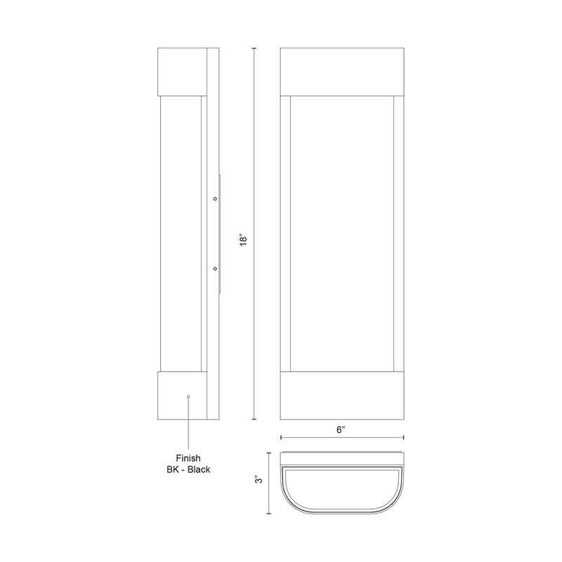 Kuzco Moondew 18in LED Exterior Wall Sconce | Black Aluminum and Water Glass | Covered Patios & Entryways | 18 x 6 x 3 in | Model EW75718-BK