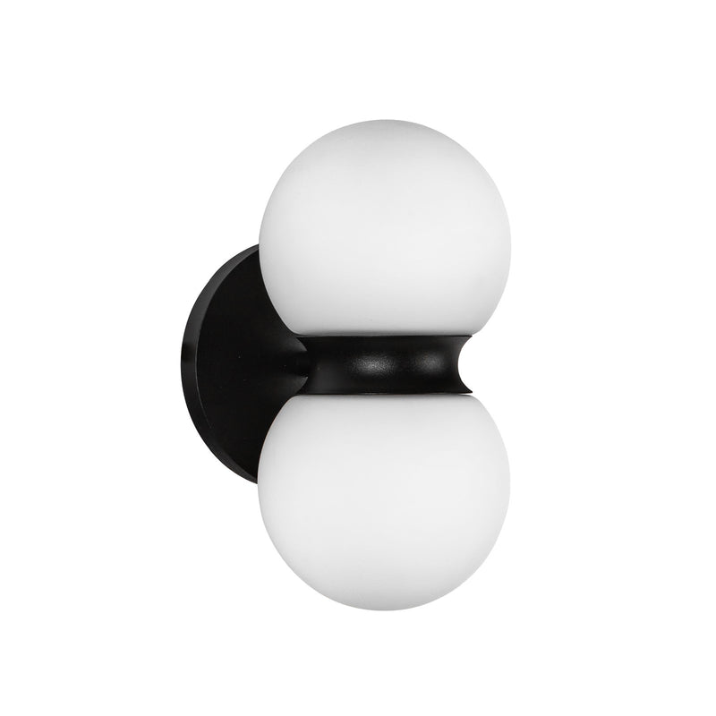 Kuzco Peri 9in 1-Light Outdoor Wall Sconce | Modern Black Aluminum and Opal Glass | Covered Patio & Entryway | Model EW77209-BK-OP