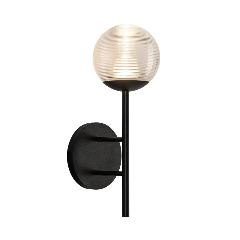 Kuzco Claremont 13in 1-Light Outdoor Wall Sconce | Modern Matte Black Aluminum and Clear Ribbed Glass | Entryway & Garage | Model EW78513-BK-CR