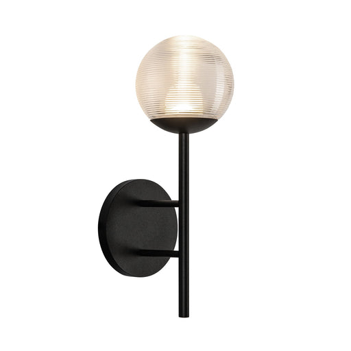 Kuzco Claremont 13in 1-Light Outdoor Wall Sconce | Modern Matte Black Aluminum and Clear Ribbed Glass | Entryway & Garage | Model EW78513-BK-CR
