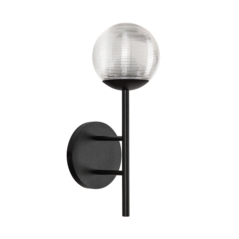 Kuzco Claremont 13in 1-Light Outdoor Wall Sconce | Modern Matte Black Aluminum and Clear Ribbed Glass | Entryway & Garage | Model EW78513-BK-CR
