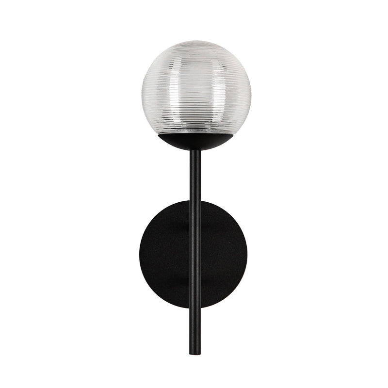 Kuzco Claremont 13in 1-Light Outdoor Wall Sconce | Modern Matte Black Aluminum and Clear Ribbed Glass | Entryway & Garage | Model EW78513-BK-CR