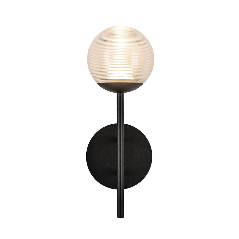 Kuzco Claremont 13in 1-Light Outdoor Wall Sconce | Modern Matte Black Aluminum and Clear Ribbed Glass | Entryway & Garage | Model EW78513-BK-CR