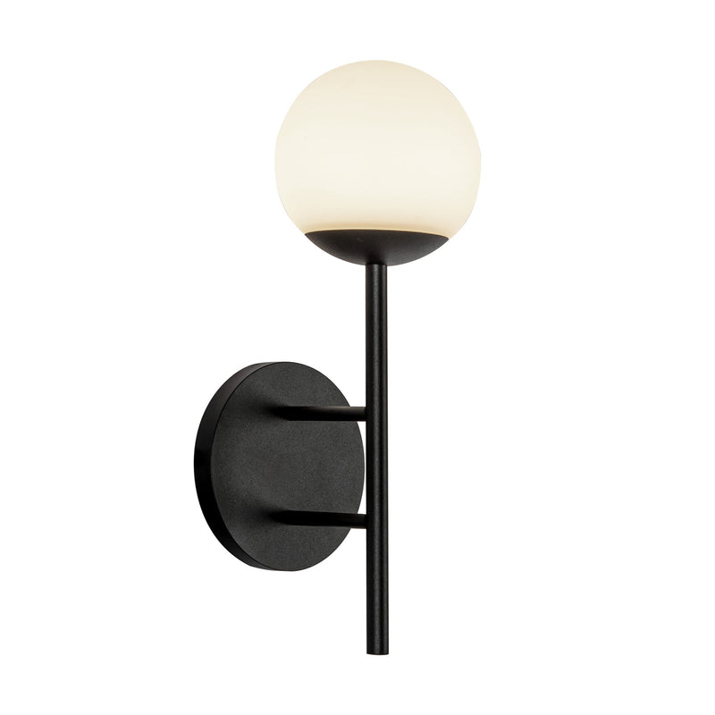Kuzco Claremont 13in LED Outdoor Wall Sconce | Modern Black and Opal Glass | Front Door & Garage | 4.62 x 13 in | Model EW78513-BK-OP