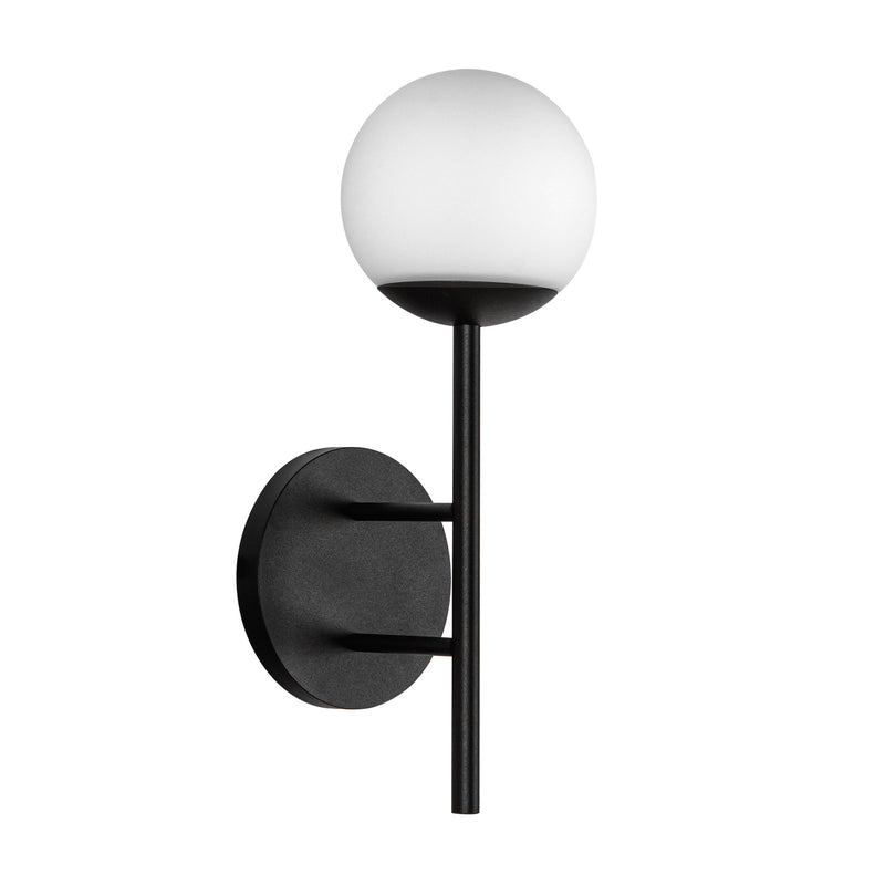Kuzco Claremont 13in LED Outdoor Wall Sconce | Modern Black and Opal Glass | Front Door & Garage | 4.62 x 13 in | Model EW78513-BK-OP