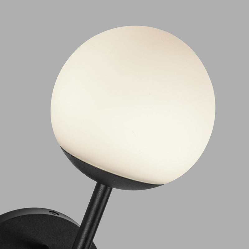 Kuzco Claremont 13in LED Outdoor Wall Sconce | Modern Black and Opal Glass | Front Door & Garage | 4.62 x 13 in | Model EW78513-BK-OP