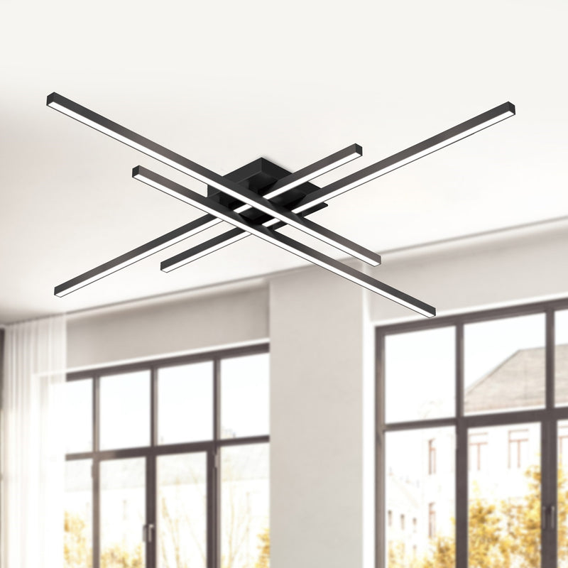 Kuzco Vega Minor 46.5in LED Flush Mount | Modern Black Aluminum and White Acrylic Diffuser | Hallway & Entryway | Model FM18247-BK