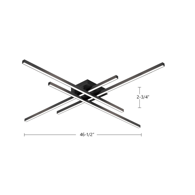 Kuzco Vega Minor 46.5in LED Flush Mount | Modern Black Aluminum and White Acrylic Diffuser | Hallway & Entryway | Model FM18247-BK