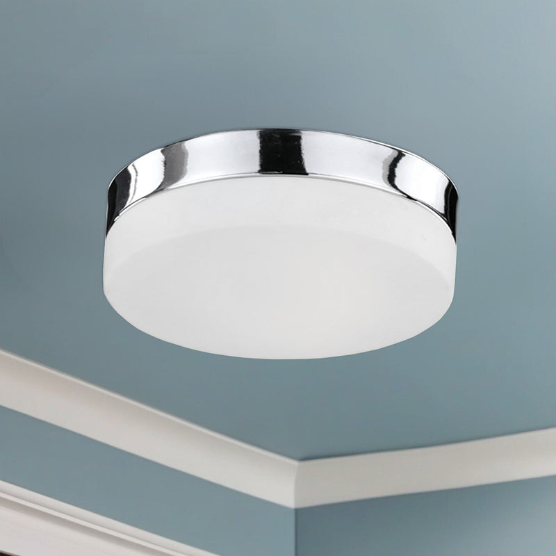 Kuzco Lomita 11in 1-Light LED Flush Mount | Modern Chrome and Opal Glass | Bedroom & Hallway Ceiling Light | 1300lm 3000K 90CRI | Model FM2011-CH