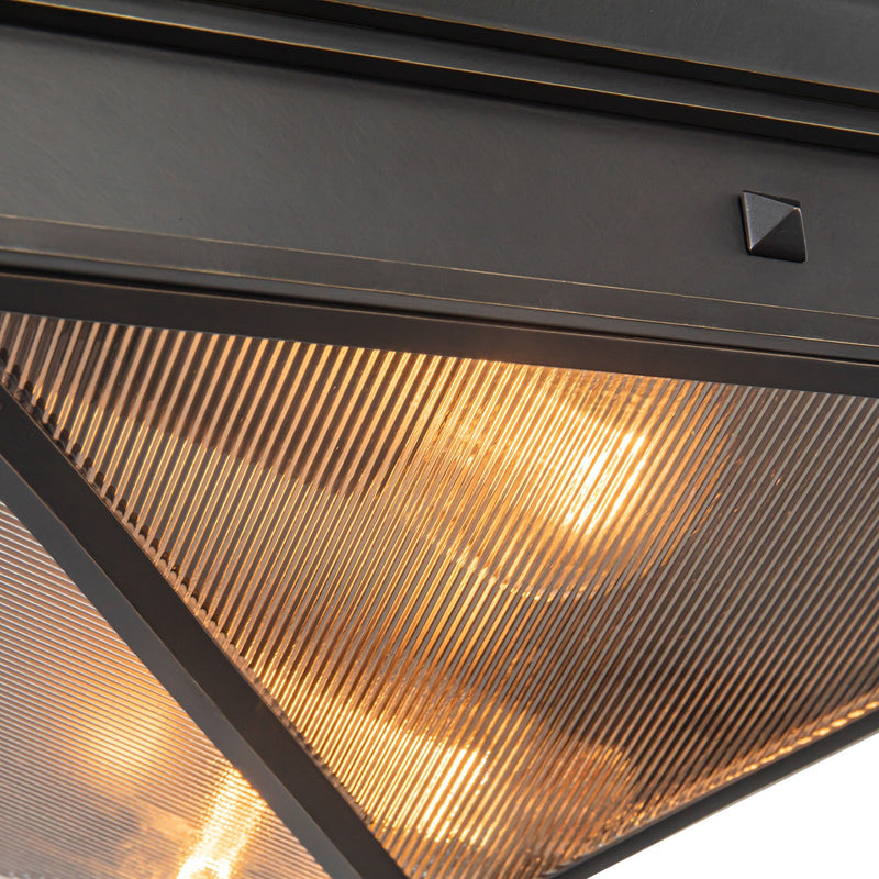Kuzco Cairo 15in 2-Light Flush Mount | Urban Bronze Steel and Clear Ribbed Glass | Hallway & Bedroom Ceiling Light | Model FM332615UBCR