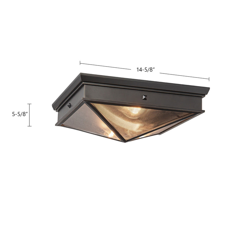 Kuzco Cairo 15in 2-Light Flush Mount | Urban Bronze Steel and Clear Ribbed Glass | Hallway & Bedroom Ceiling Light | Model FM332615UBCR