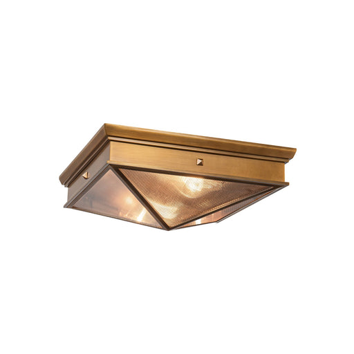 Alora Cairo 2-Light 15in Flush Mount | Vintage Brass Steel and Clear Ribbed Glass | Bedroom & Hallway | 14.6 x 14.6 x 5.6 in | Model FM332615VBCR