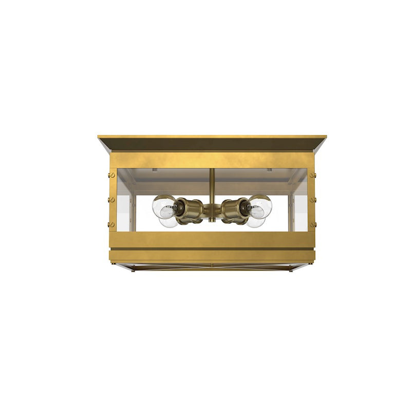Kuzco Douglas 18in 4-Light Flush Mount | Craftsman Vintage Brass and Clear Glass | Hallway & Bedroom Ceiling Light | Model FM351004VB