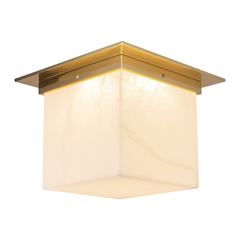 Kuzco Mineral 11" Brass Flush Mount, Patina Brass/Alabaster