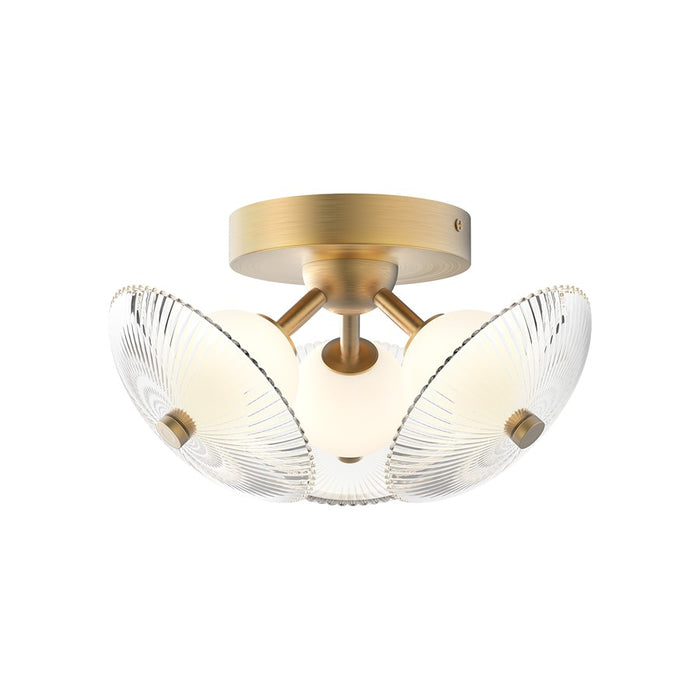 Alora Mood Hera 12" LED Flush Mount, Gold/Ribbed/Opal Ball - FM417604BGCR-UNV