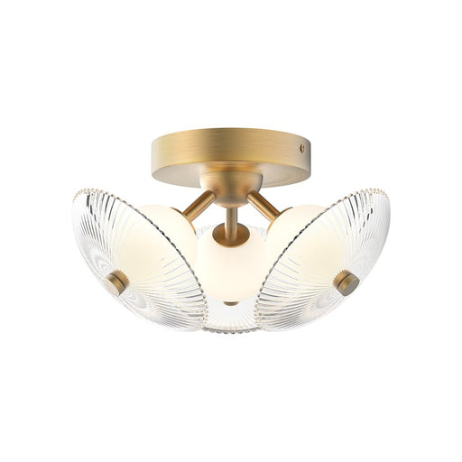 Alora Mood Hera 12" LED Flush Mount, Gold/Ribbed/Opal Ball