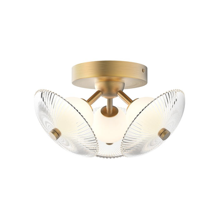 Alora Mood Hera 12" LED Flush Mount, Gold/Ribbed/Opal Ball