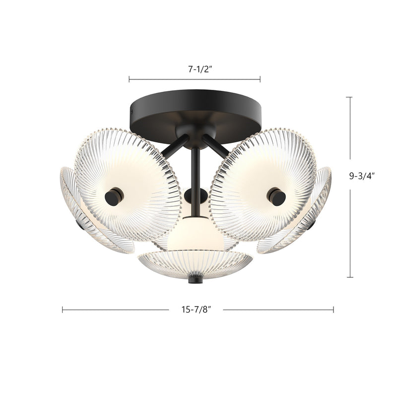 Kuzco Alora Mood Hera 16in LED Flush Mount | Brushed Gold and Clear Ribbed Glass with Opal Ball | Bedroom & Hallway Ceiling | Model FM417606BGCR