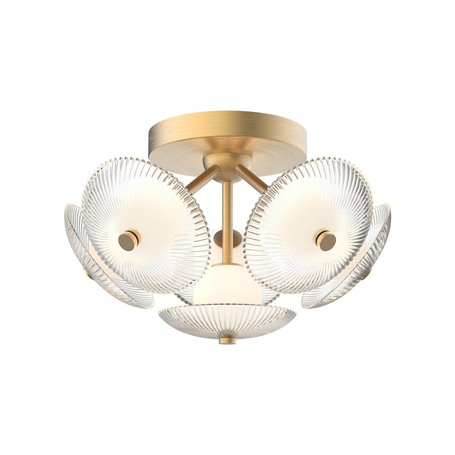 Kuzco Hera 16" LED Flush Mount, Gold/Clear Ribbed Glass - FM417606BGCR-UNV