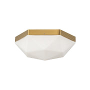 Kuzco Krysta 2-Light 12in Flush Mount | Geometric Brushed Gold Steel and Opal Glass | Bedroom & Hallway Ceiling Light | Model FM424512BGOP