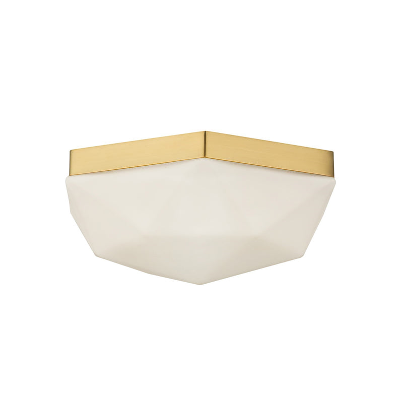 Kuzco Krysta 2-Light 12in Flush Mount | Geometric Brushed Gold Steel and Opal Glass | Bedroom & Hallway Ceiling Light | Model FM424512BGOP