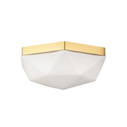 Kuzco Krysta 2-Light 12in Flush Mount | Geometric Brushed Gold Steel and Opal Glass | Bedroom & Hallway Ceiling Light | Model FM424512BGOP