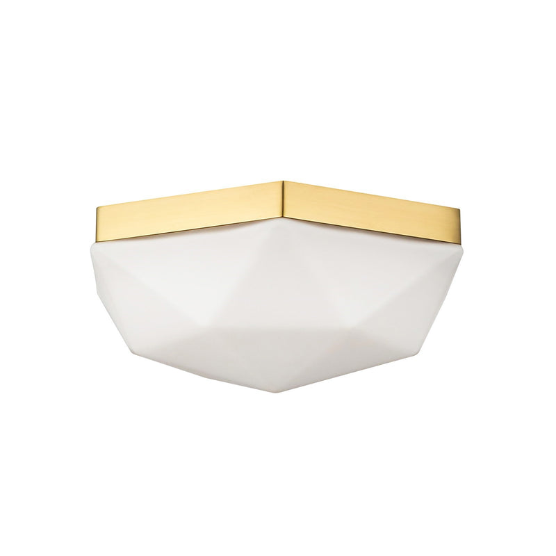 Kuzco Krysta 2-Light 12in Flush Mount | Geometric Brushed Gold Steel and Opal Glass | Bedroom & Hallway Ceiling Light | Model FM424512BGOP