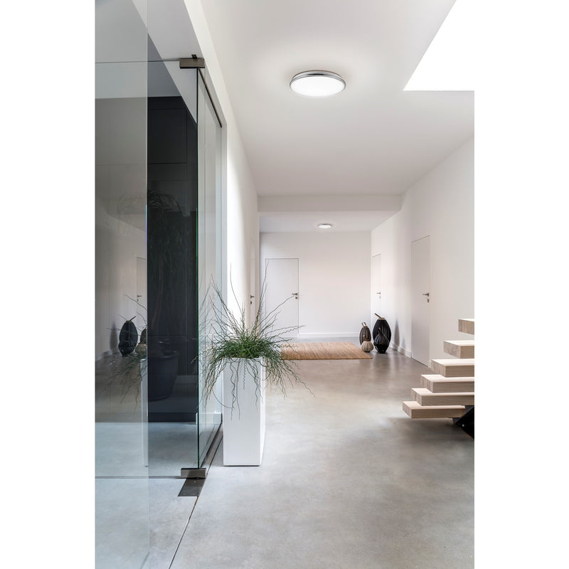 Kuzco Brook 15in LED Flush Mount | Chrome Steel and Frosted Acrylic Diffuser | Bedroom & Hallway Ceiling Light | 2550lm 5CCT | Model FM43315-CH-5CCT
