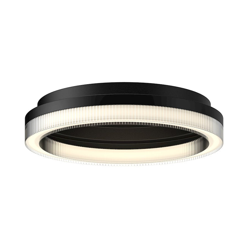 Kuzco Calix 16in LED Flush Mount | Modern Black Aluminum and Clear Ribbed PC with White Acrylic Diffuser | Bedroom & Living Room | Model FM45316-BK