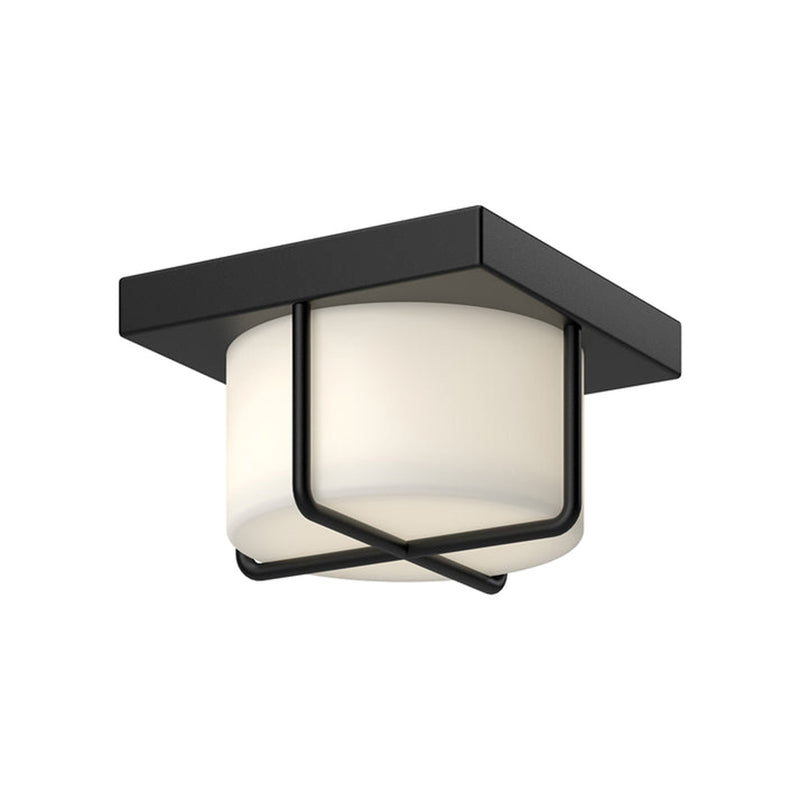 Kuzco Regalo 7in LED Flush Mount | Modern Black and Opal Glass | Bedroom & Hallway Ceiling Light | 7.12 x 7.12 x 4 in | Model FM45907-BK-OP